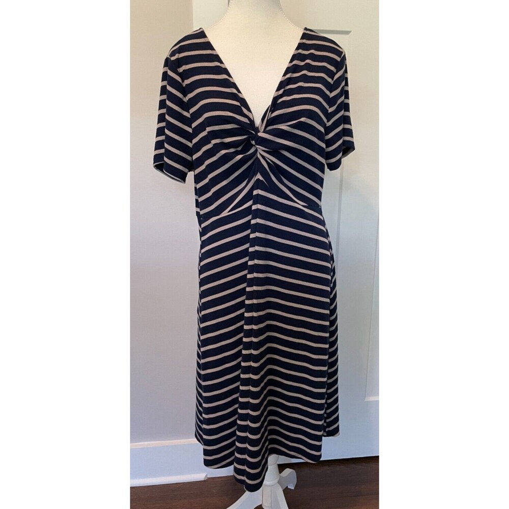 TORRID Womens Skater Twist DRESS Short Sleeve BLUE Tan STRIPE Size 1 (1X 14/16)